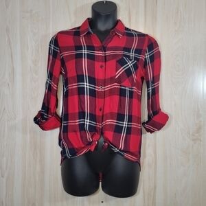 Harper Red & Black Tie-Front Button Down Long Sleeve Shirt Sz Small
